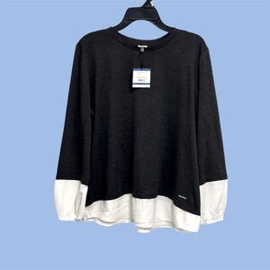 Anne Klein | Women’s Dark Grey Sweatshirt Pullover Top White Sheer Trim Size X